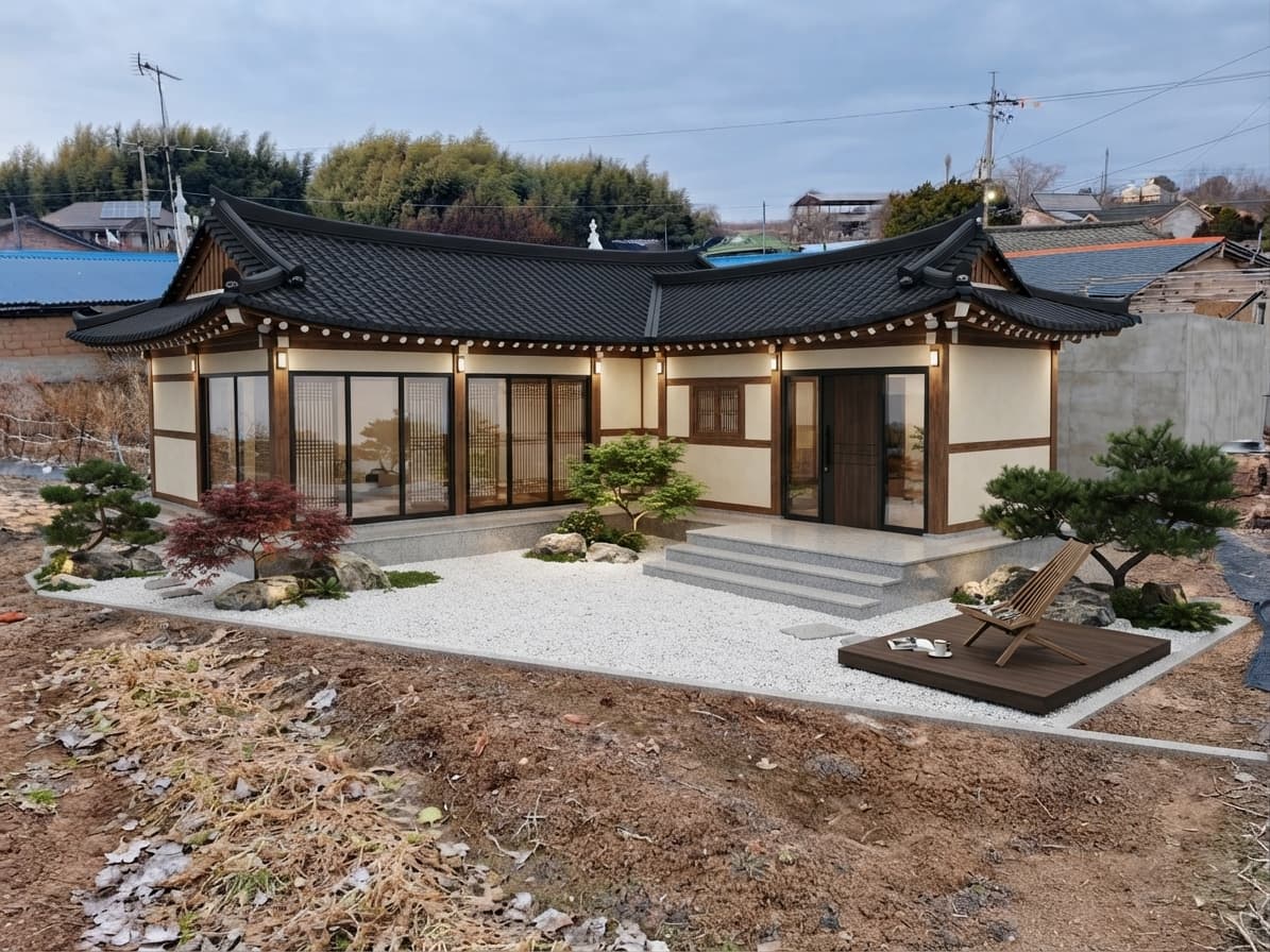 약 25평 노후 시골집 모던 한옥 리모델링 후 예상 외관 이미지